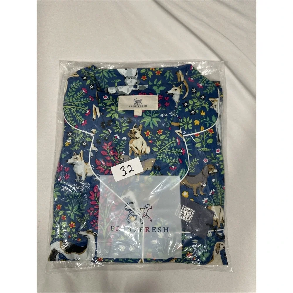NWT $168 Printfresh [ Large ]‎ 100% Organic Cotton Long PJ Set Love Dogs U1885